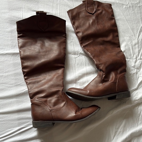 Ardene Brown Knee High Cowboy Boots | Fall Western Trend Faux Leather Size 6 - Picture 2 of 6